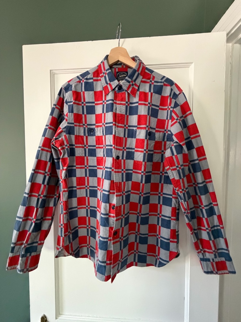 J. Crew Red and Blue Plaid Cotton Button-Down Shirt, barely worn and like new